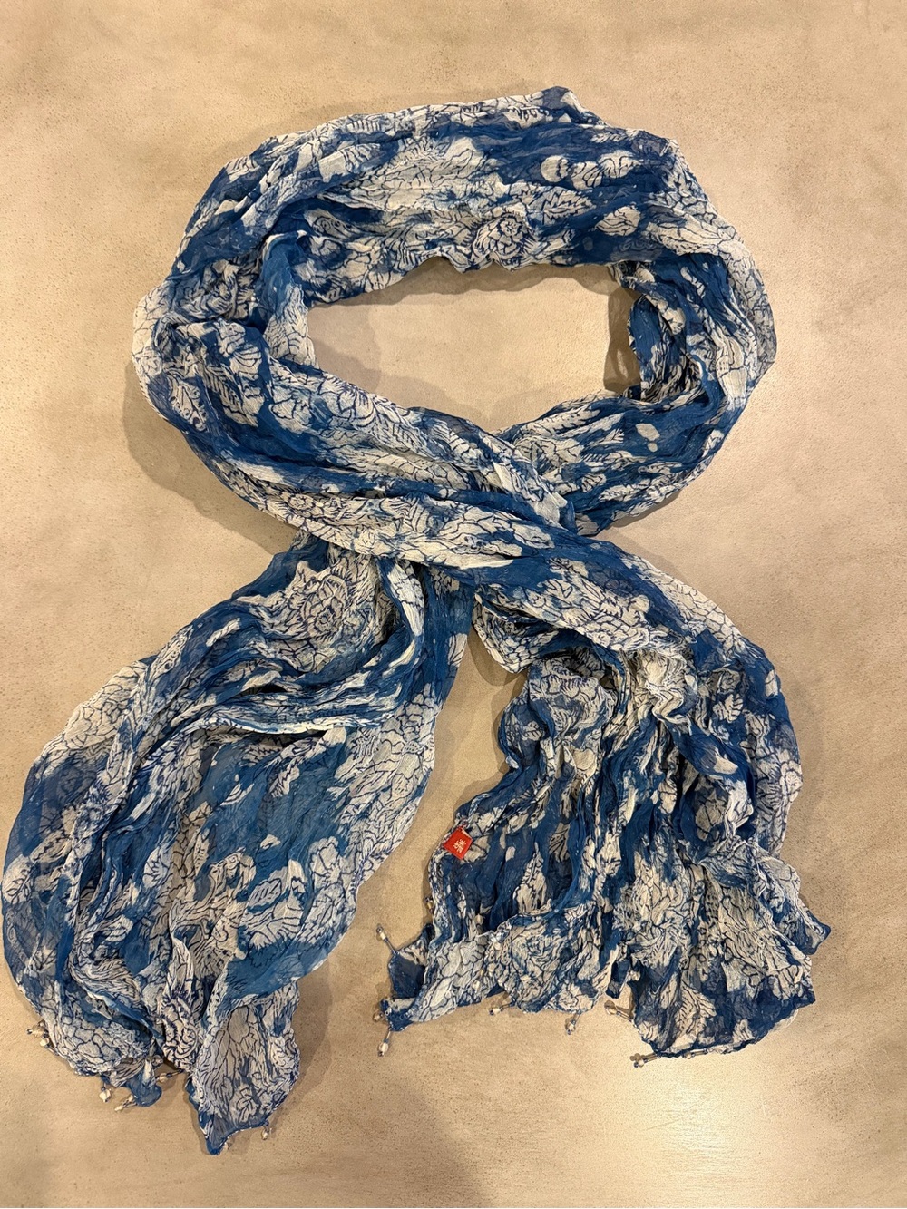 Anokhi Jaipur Indigo Blue and White Floral Lightweight Silk Chiffon Scarf